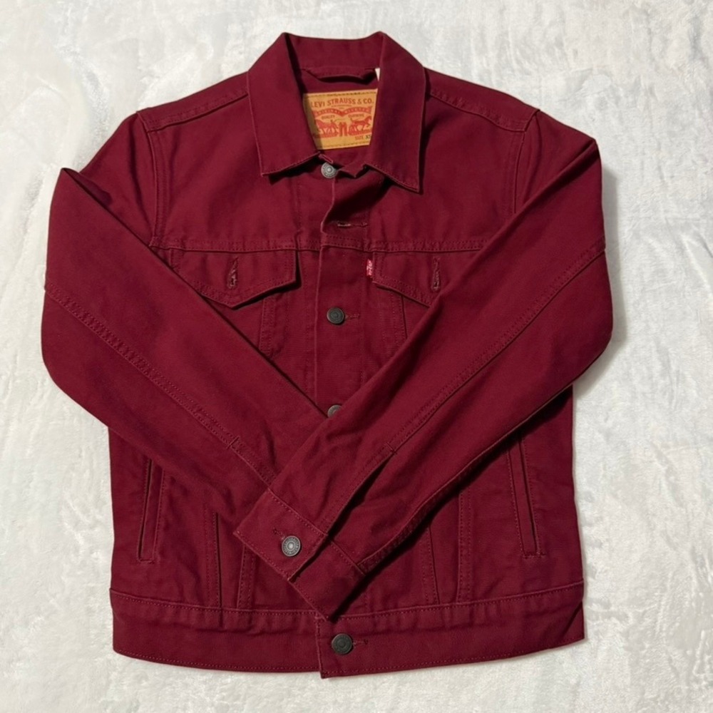 Levi's Trucker Jacket Womens XS Burgundy Cotton Canvas Button Front Coat